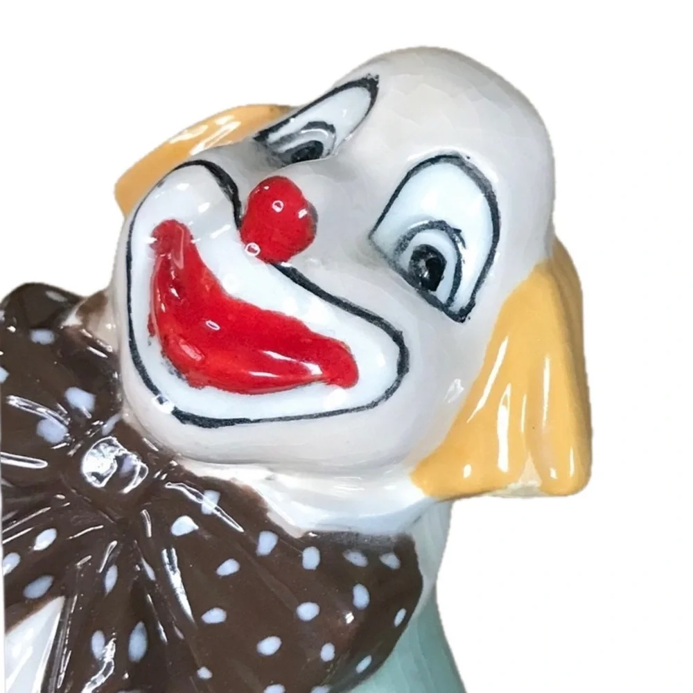 Vintage Ceramic Clown with Umbrella Flower Frog Figure Whimsical Colorful Retro